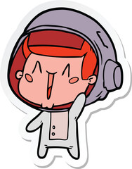 Obraz premium sticker of a happy cartoon astronaut waving