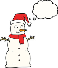freehand drawn thought bubble cartoon snowman