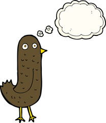 funny cartoon bird with thought bubble