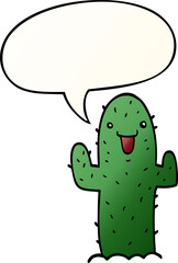 cartoon cactus with speech bubble in smooth gradient style