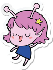 sticker of a happy alien girl cartoon laughing