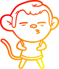 Fototapeta premium warm gradient line drawing of a cartoon suspicious monkey