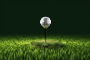 golf ball on grass with tee. transparent. overlay. 3D render. Generative AI