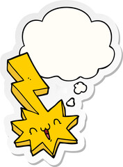 cartoon lightning bolt with thought bubble as a printed sticker