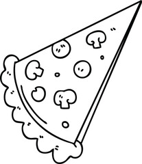 line drawing quirky cartoon slice of pizza