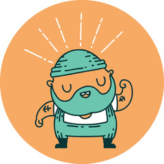 icon of a tattoo style bearded man flexing bicep