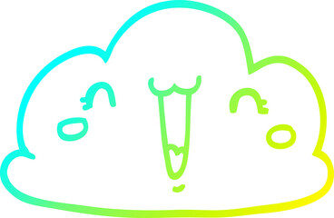 cold gradient line drawing of a cute cartoon cloud