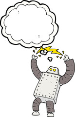 freehand drawn thought bubble cartoon robot