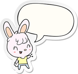 cute cartoon rabbit with speech bubble sticker