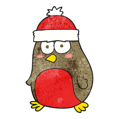 freehand textured cartoon christmas robin