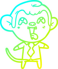 cold gradient line drawing of a crazy cartoon monkey in shirt and tie