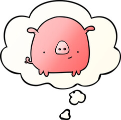 cartoon pig with thought bubble in smooth gradient style