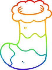 rainbow gradient line drawing of a cartoon christmas stocking