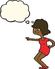 cartoon girl pointing with thought bubble