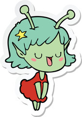 sticker of a happy alien girl cartoon