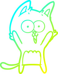 cold gradient line drawing of a funny cartoon cat