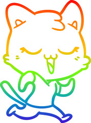 rainbow gradient line drawing of a happy cartoon cat