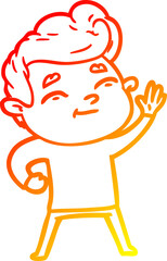 warm gradient line drawing of a happy cartoon man