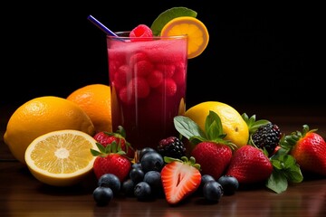 a mixture of various fruits blended together to create a refreshing beverage. Generative AI