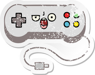 distressed sticker of a cute cartoon game controller