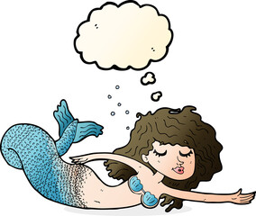 cartoon mermaid with thought bubble