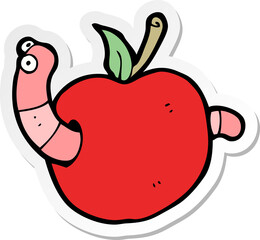 sticker of a cartooon worm in apple