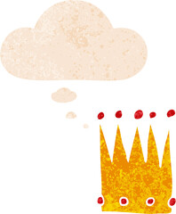 cartoon simple crown with thought bubble in grunge distressed retro textured style