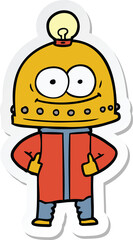 sticker of a happy carton robot with light bulb