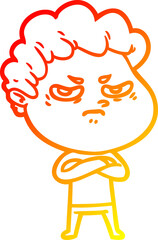 warm gradient line drawing of a cartoon angry man
