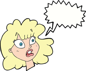 cartoon shocked female face with speech bubble