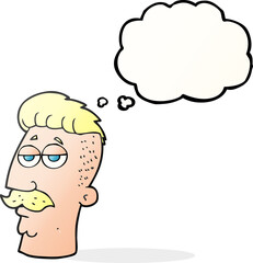 freehand drawn thought bubble cartoon man with hipster hair cut