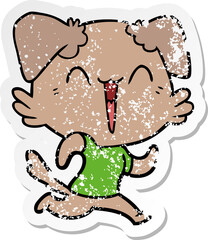 distressed sticker of a happy little dog cartoon