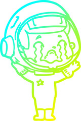 cold gradient line drawing of a cartoon crying astronaut