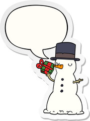 cartoon snowman with speech bubble sticker