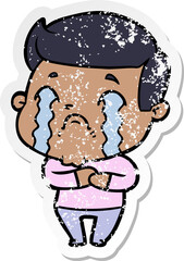 distressed sticker of a cartoon man crying