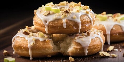 Delicate Pear Fusion A masterpiece of flavors, this gourmet doughnut combines the delicate essence of freshly picked pears, perfectly blended with a hint of warm cinnamon, all nestled within