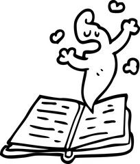 line drawing cartoon spell book with ghost
