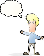 cartoon startled man with thought bubble