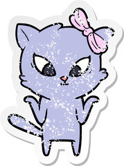 distressed sticker of a cartoon cat