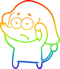 rainbow gradient line drawing of a cartoon unsure elephant