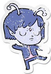 distressed sticker of a cartoon alien girl