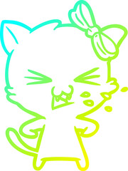 cold gradient line drawing of a cartoon cat