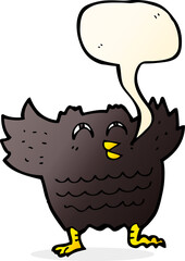 cartoon black bird with speech bubble