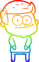 rainbow gradient line drawing of a cartoon happy man