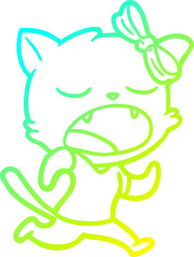 recommend clip art: cold gradient line drawing of a cartoon yawning cat
