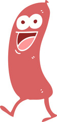 happy flat color illustration cartoon sausage