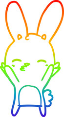 rainbow gradient line drawing of a curious bunny cartoon
