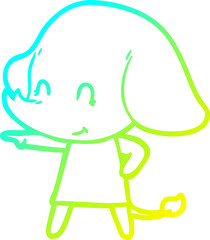 cold gradient line drawing of a cute cartoon elephant