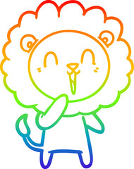 rainbow gradient line drawing of a laughing lion cartoon