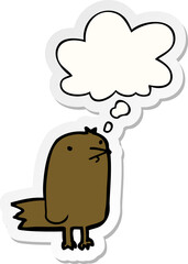 cartoon bird with thought bubble as a printed sticker